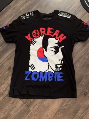 Korean Zombie Graphic Tee - Black with Red & Blue Print